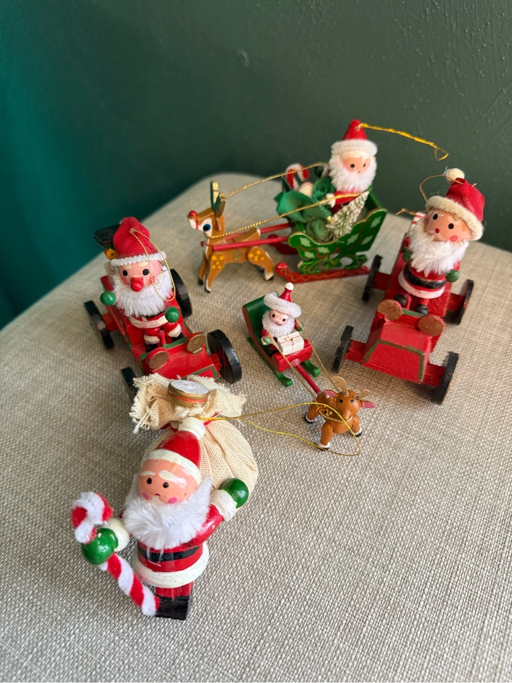 Vintage Wooden Santa Claus Christmas Ornaments